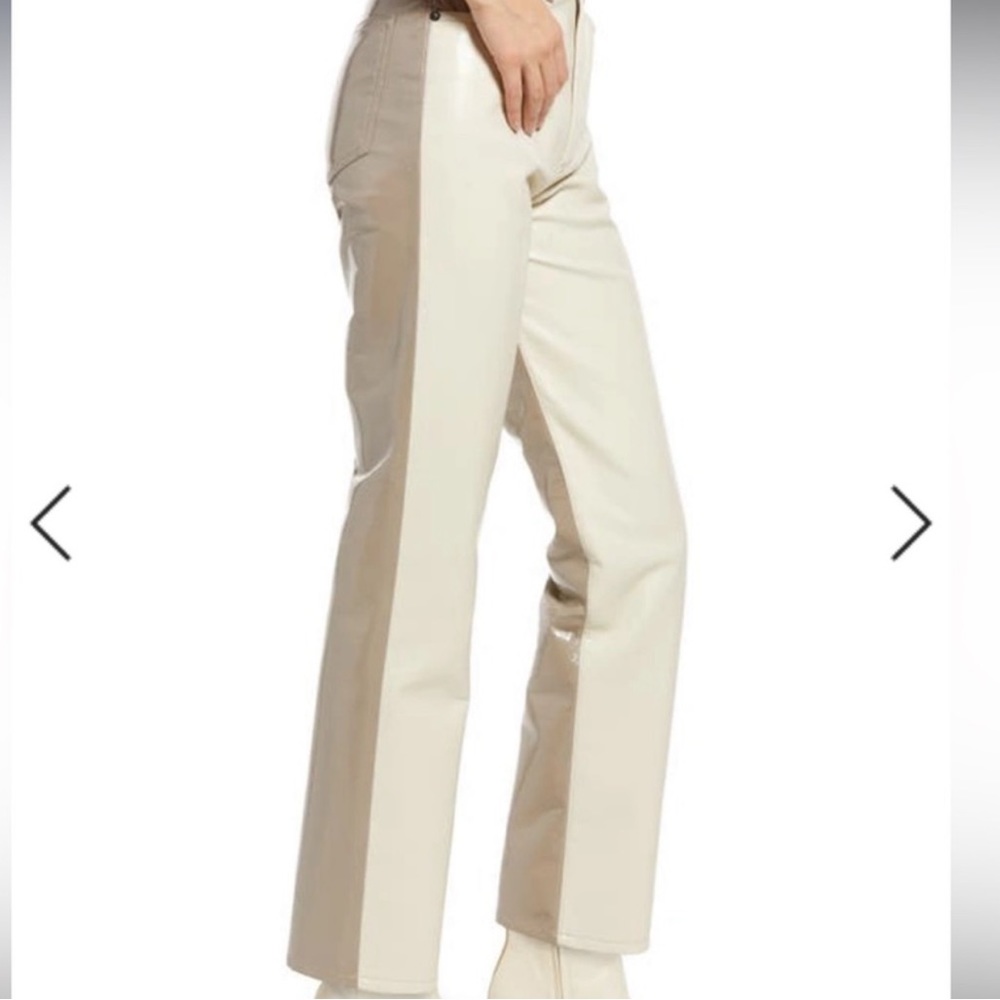 Agolde Paneled 90s Pinched Waist Powder Quail Leather colorblock Pants Size 24 - Picture 2 of 10